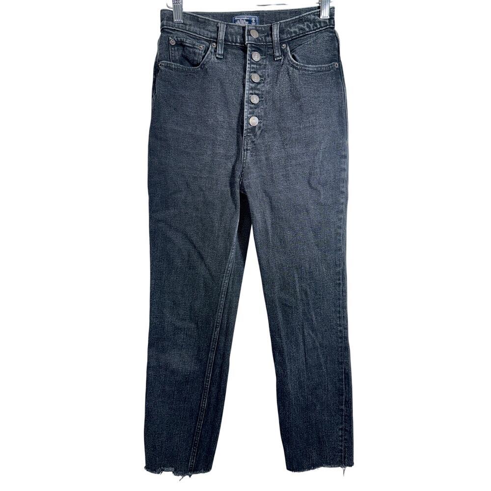 Abercrombie & Fitch Ultra High Rise Straight Black Denim Button Fly Jean Sz 25 0